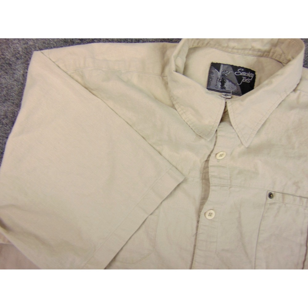 Smokey‎ Joes Shirt Mens XL Beige Baggy Utility Streetwear Button Up Y2K
